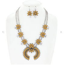 Load image into Gallery viewer, Western Stone Squash Blossom Necklace and Earring Set
