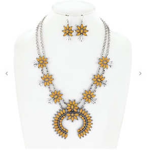 Western Stone Squash Blossom Necklace and Earring Set