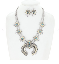 Load image into Gallery viewer, Western Stone Squash Blossom Necklace and Earring Set
