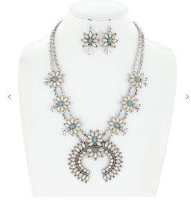 Western Stone Squash Blossom Necklace and Earring Set