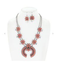 Load image into Gallery viewer, Western Stone Squash Blossom Necklace and Earring Set
