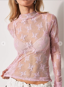 Say So Floral Lace Blouse-Pink