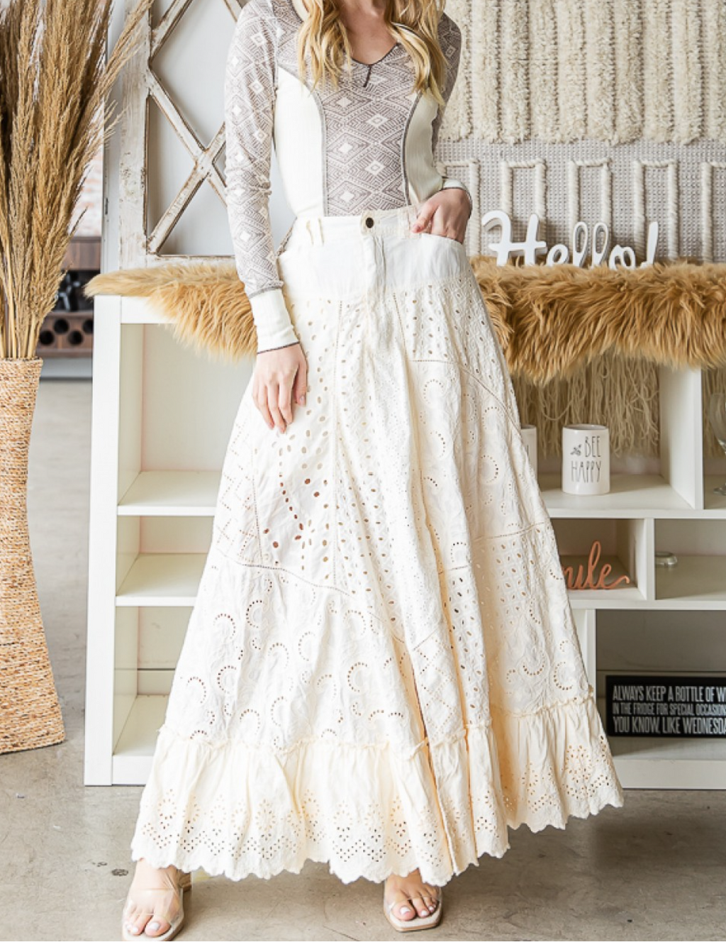 All Eyes On Me Eyelet Maxi Skirt
