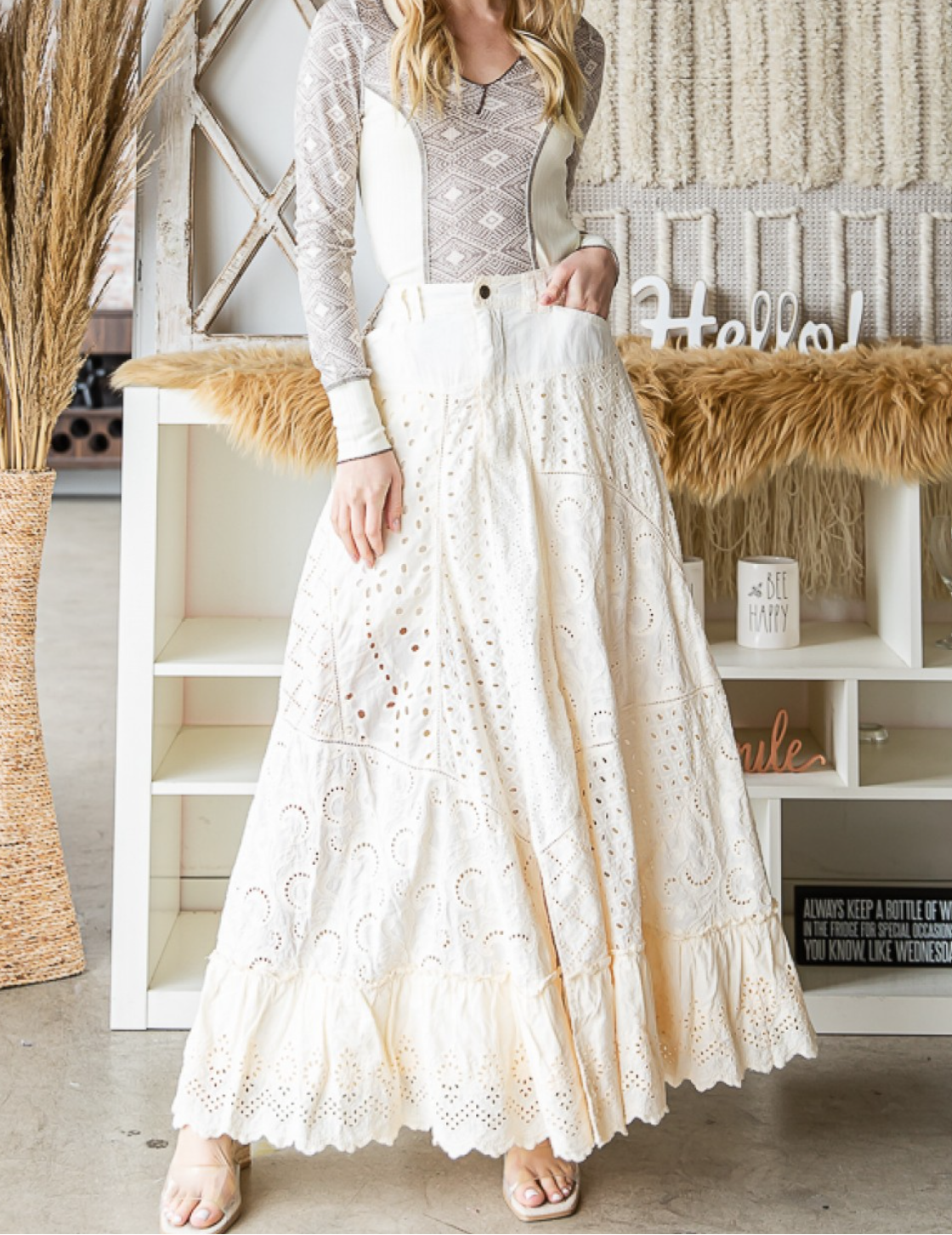 All Eyes On Me Eyelet Maxi Skirt