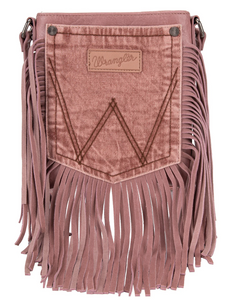 Wrangler Leather Fringe Jean Denim Pocket Crossbody-Blush