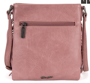 Wrangler Leather Fringe Jean Denim Pocket Crossbody-Blush