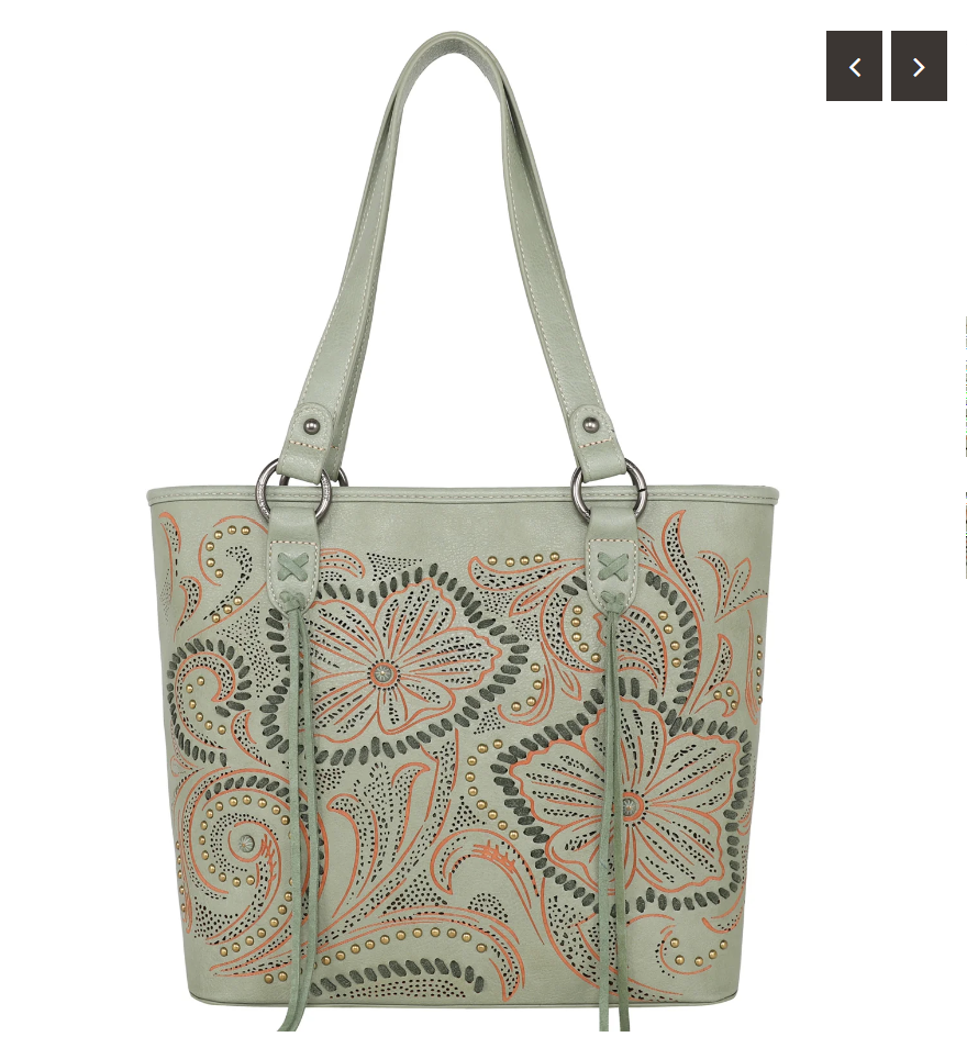 Floral Embossed Leather Purse-Green