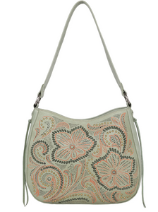 Floral Embossed Leather Hobo Purse-Green