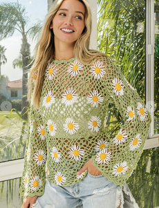 Floral Groove Crochet Sweater