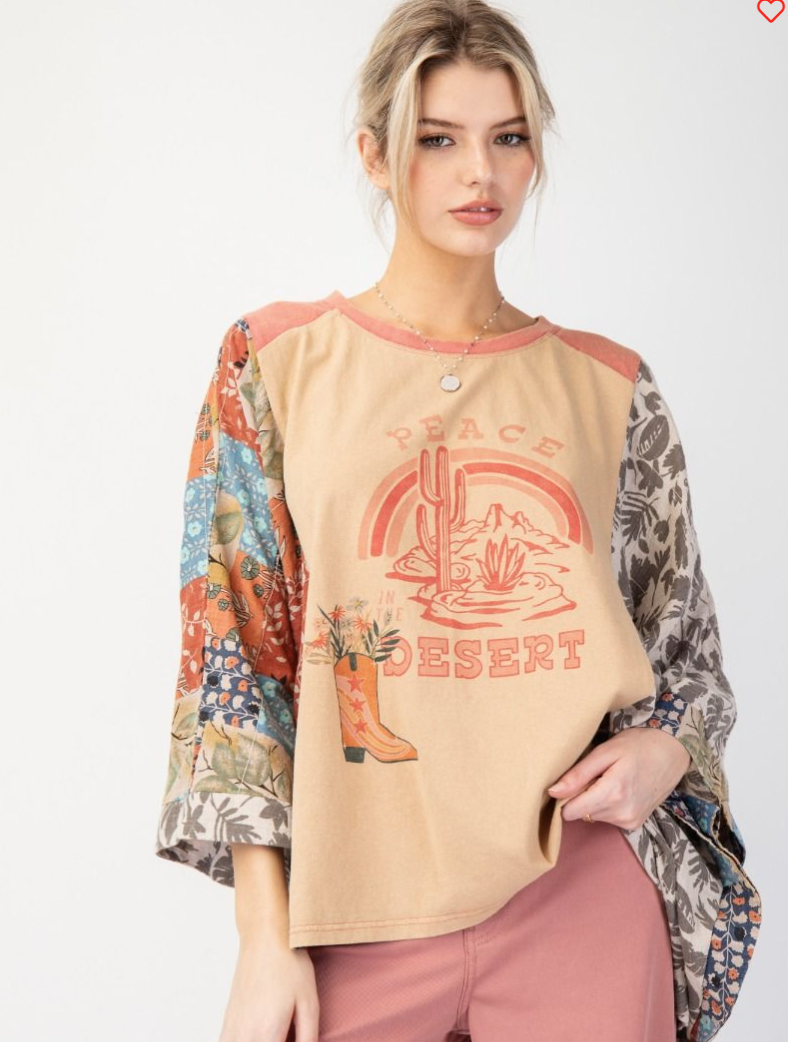 Peace In the Desert Graphic Top-Coral