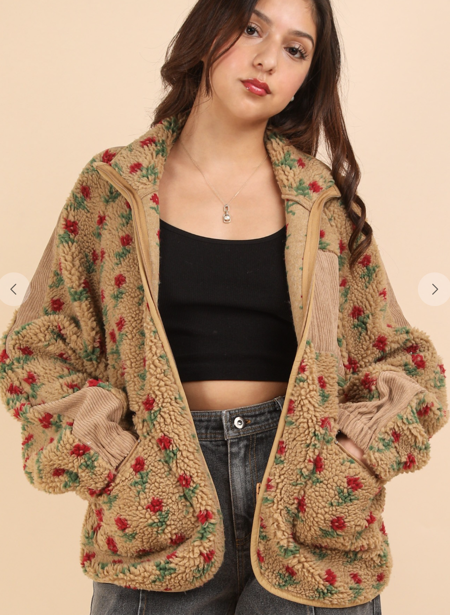 Retro Floral Fleece Jacket