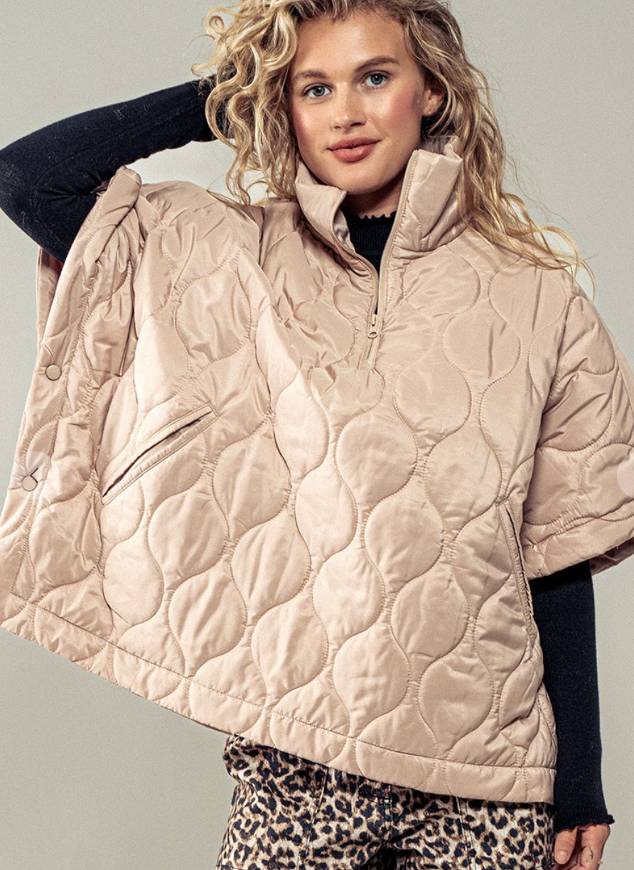 Cloud Whisperer Quilted Poncho-Beige