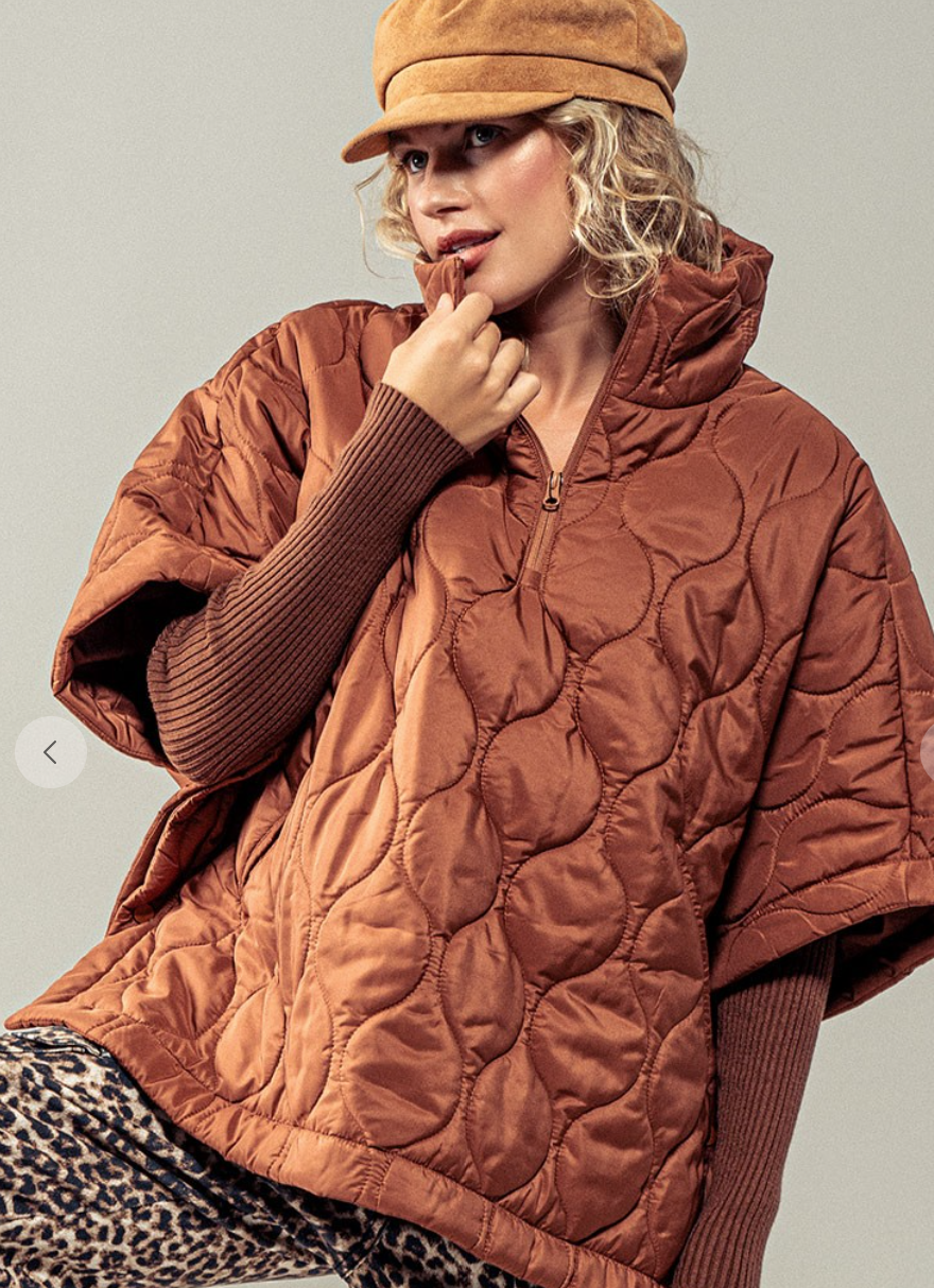 Cloud Whisperer Quilted Poncho-Rust