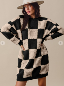 Check Me Out Checkered Sweater Dress