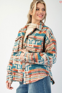 Dutton Aztec Shacket-Turquoise