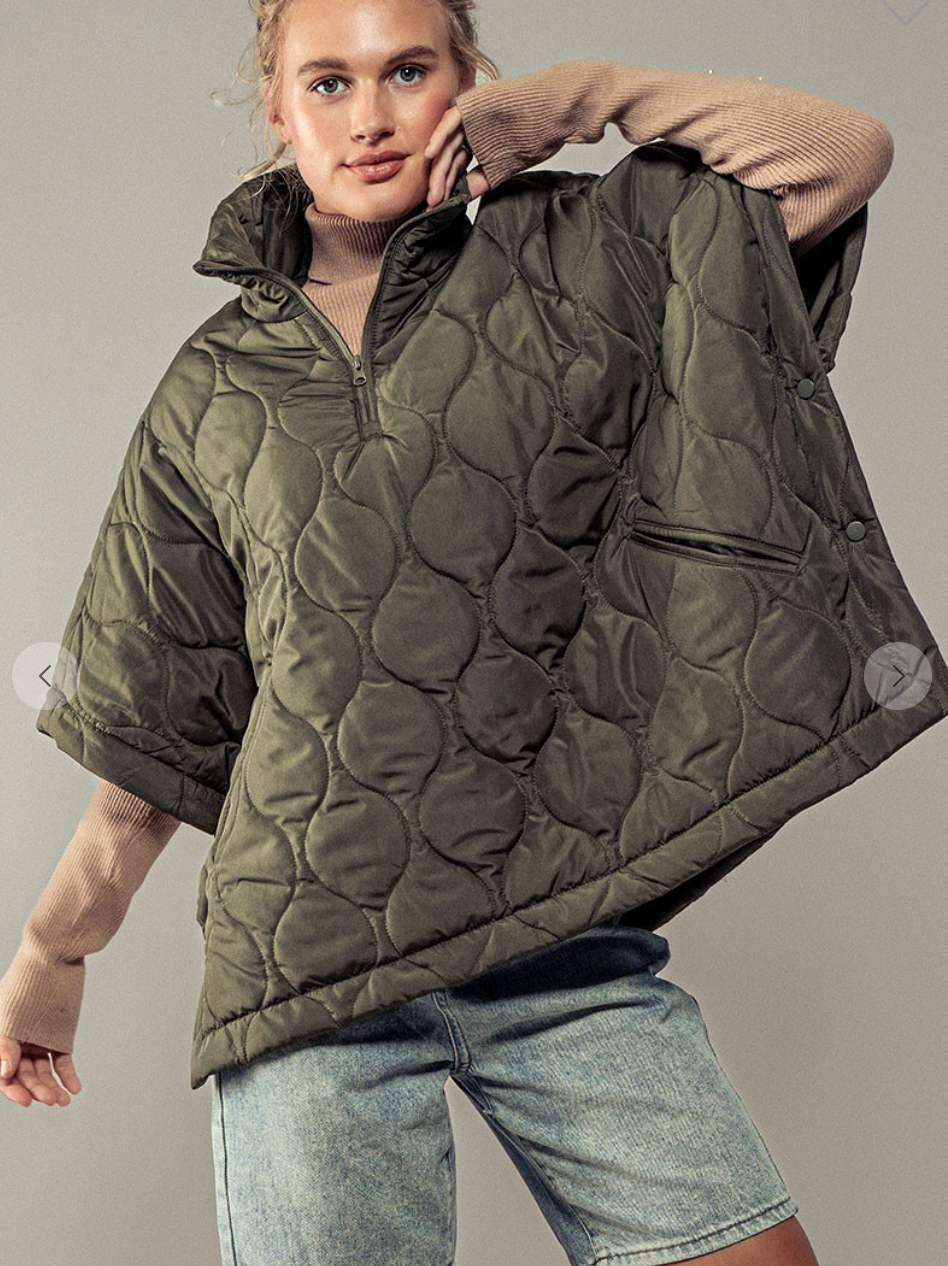 Cloud Whisperer Quilted Poncho-Olive