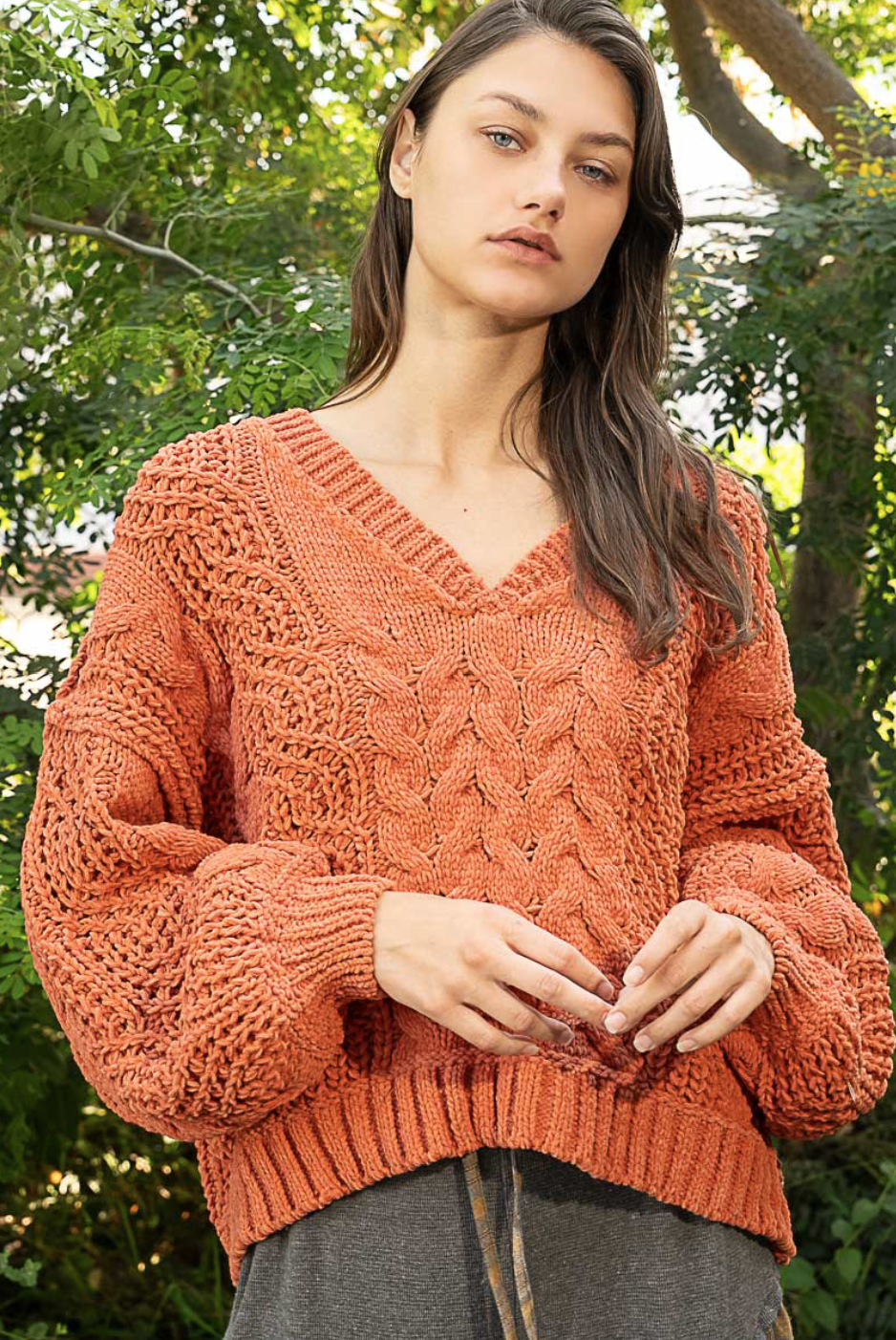 Catch You Later Knit Sweater-Rust