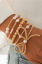 Load image into Gallery viewer, Gold and Pearl Stacked Bracelets
