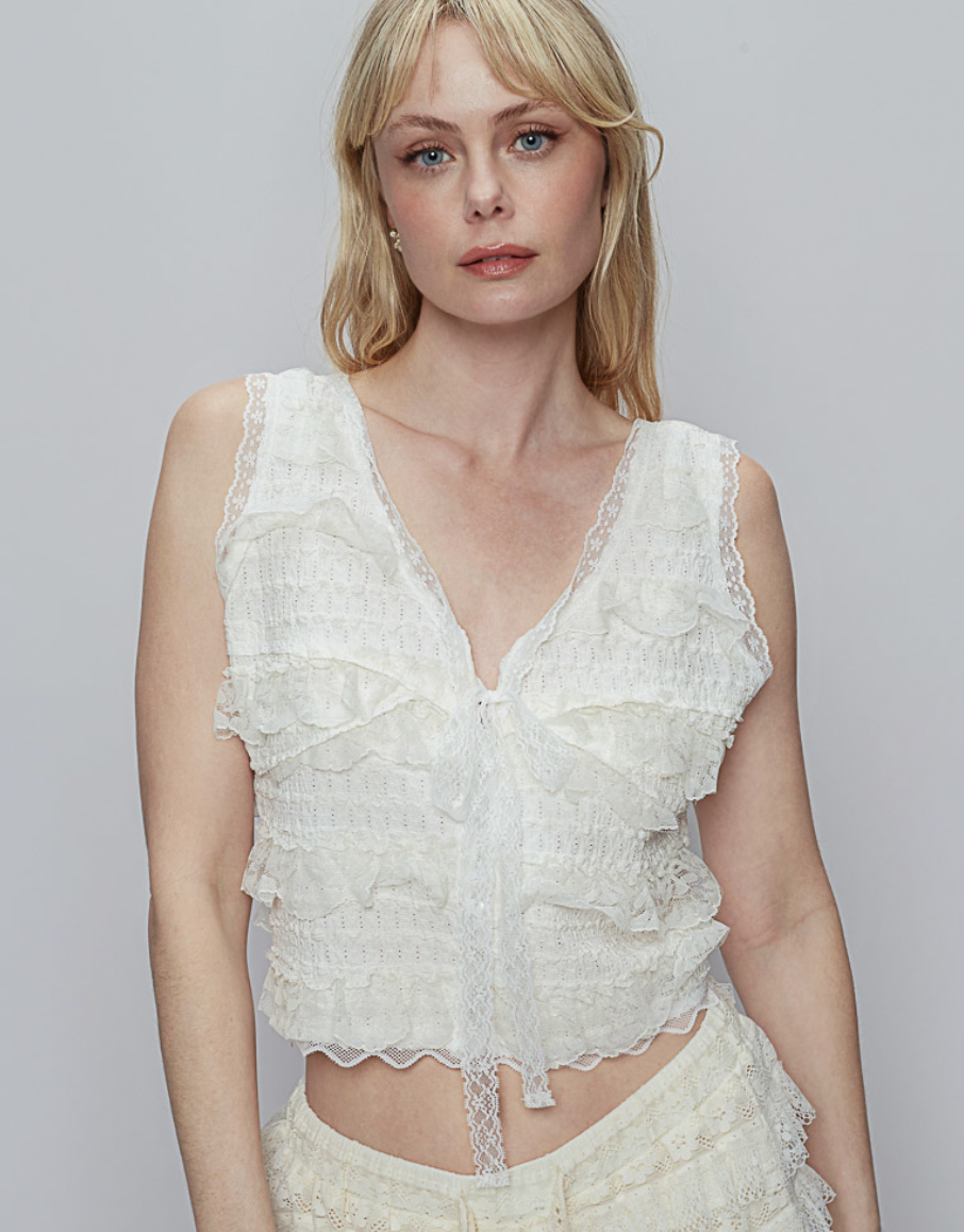 Cloud Dreamer Ruffled Tank Top-Cream