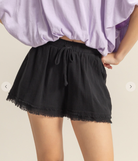 Catalina Cotton Frayed Shorts-Black