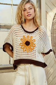 Wild Daisy Crochet Sweater-Brown