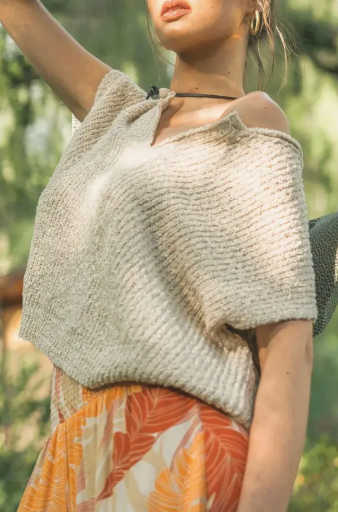 Autumn Slouch Short Sleeve Sweater-Beige