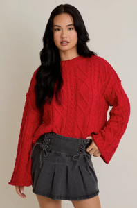 Apres Cable Luxe Sweater-Red