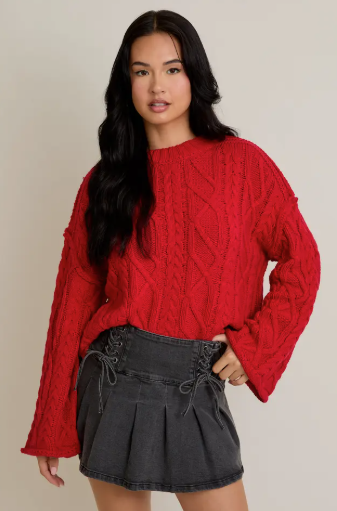 Apres Cable Luxe Sweater-Red