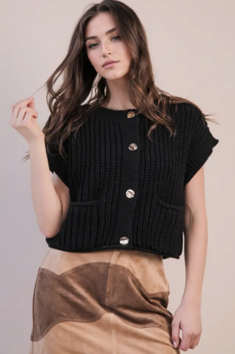 Harvest Luxe Sweater Vest-Black