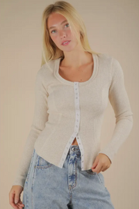 Cafe Couture Snap Front Henley-Cream
