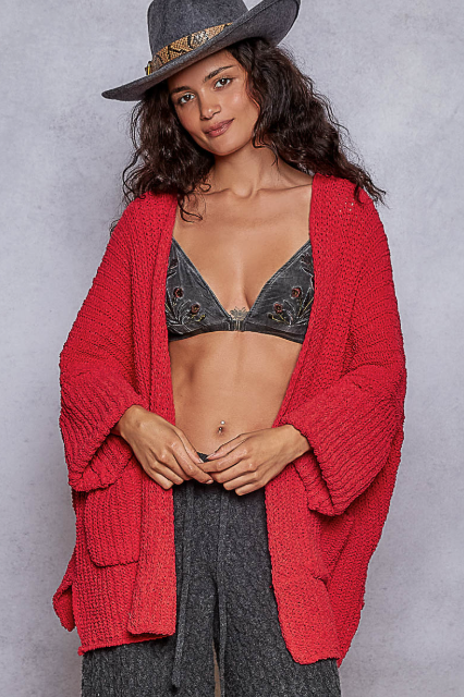 The Weekend Wanderer Cardigan-Red