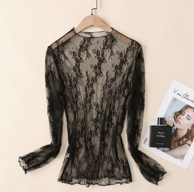 Whisper Lace Mesh Top-Black
