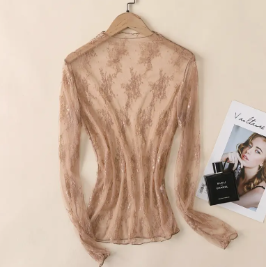 Whisper Lace Mesh Top-Coffee