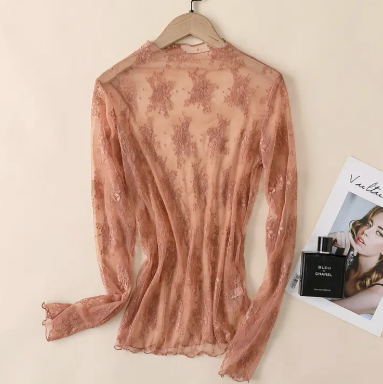 Whisper Lace Mesh Top-Rust