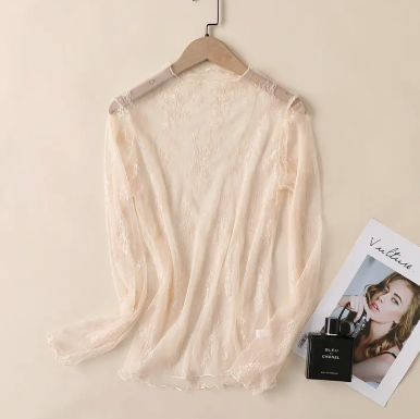 Whisper Lace Mesh Top-Beige