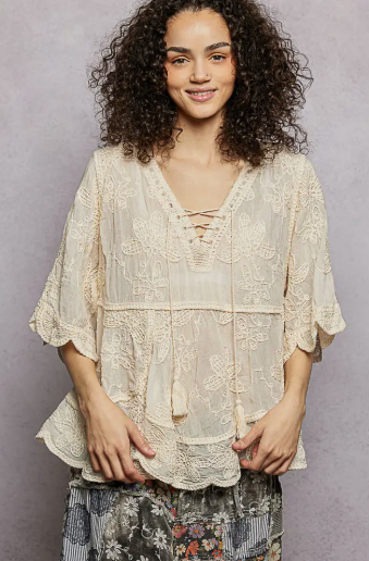 Petals On The Wind Embroidered Blouse-Natural