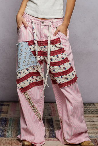 Old Glory Statement Pants-Pink Stripe