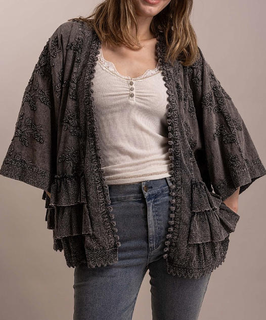 Mineral Washed Embroidered Kimono