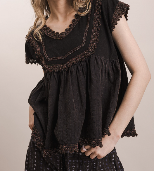 Mineral Wash Lace Blouse