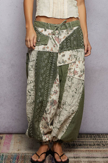 Patchwork Jogger Pants by POL-Olive Mix
