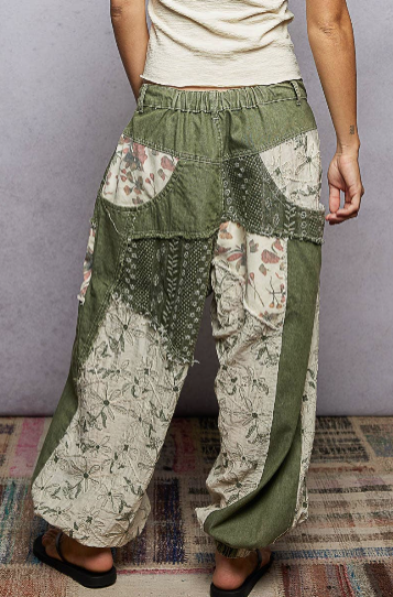 Patchwork Jogger Pants by POL-Olive Mix