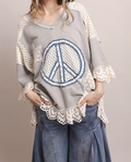 Peace Sign Pullover with Lace