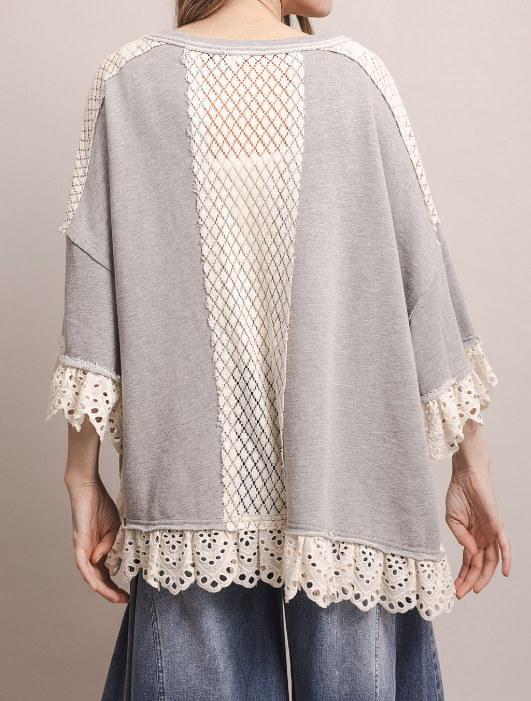 Peace Sign Pullover with Lace