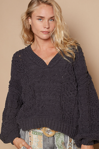 Catch You Later Knit Sweater-Charcoal