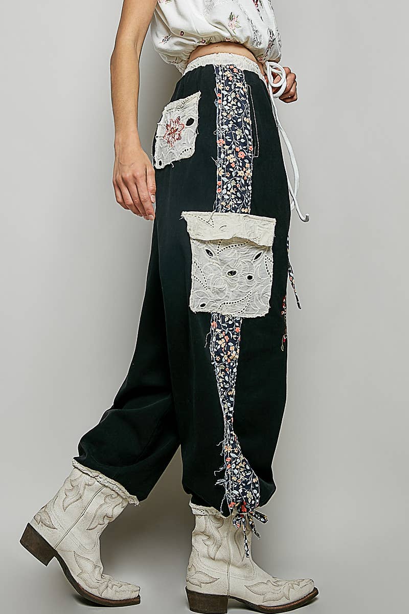 Floral Embroidery Patch Jogger Pants by POL