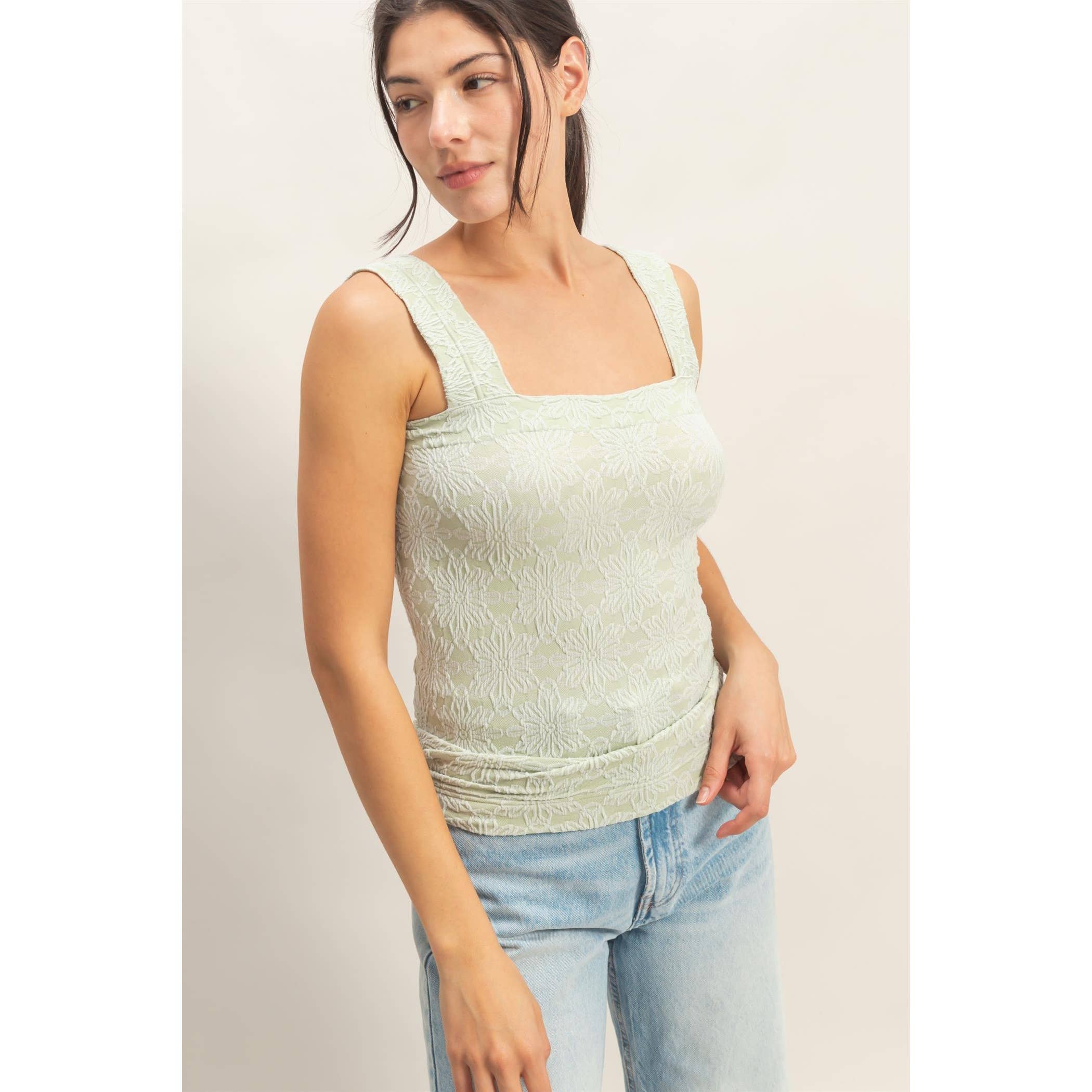 Floral Jacquard Square Neck Cami