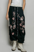 Floral Embroidery Patch Jogger Pants by POL