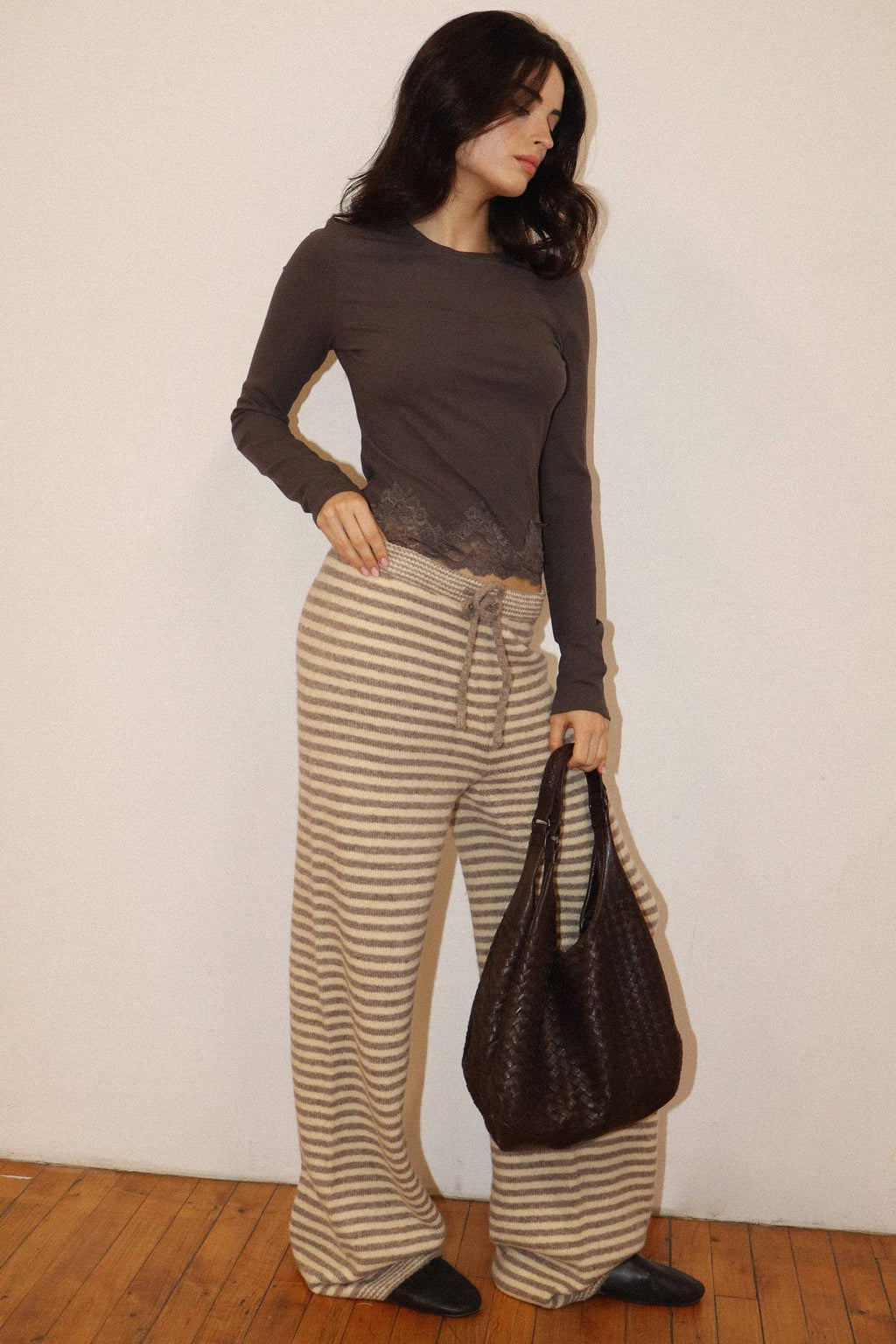 Beige Stripe Knit Pant