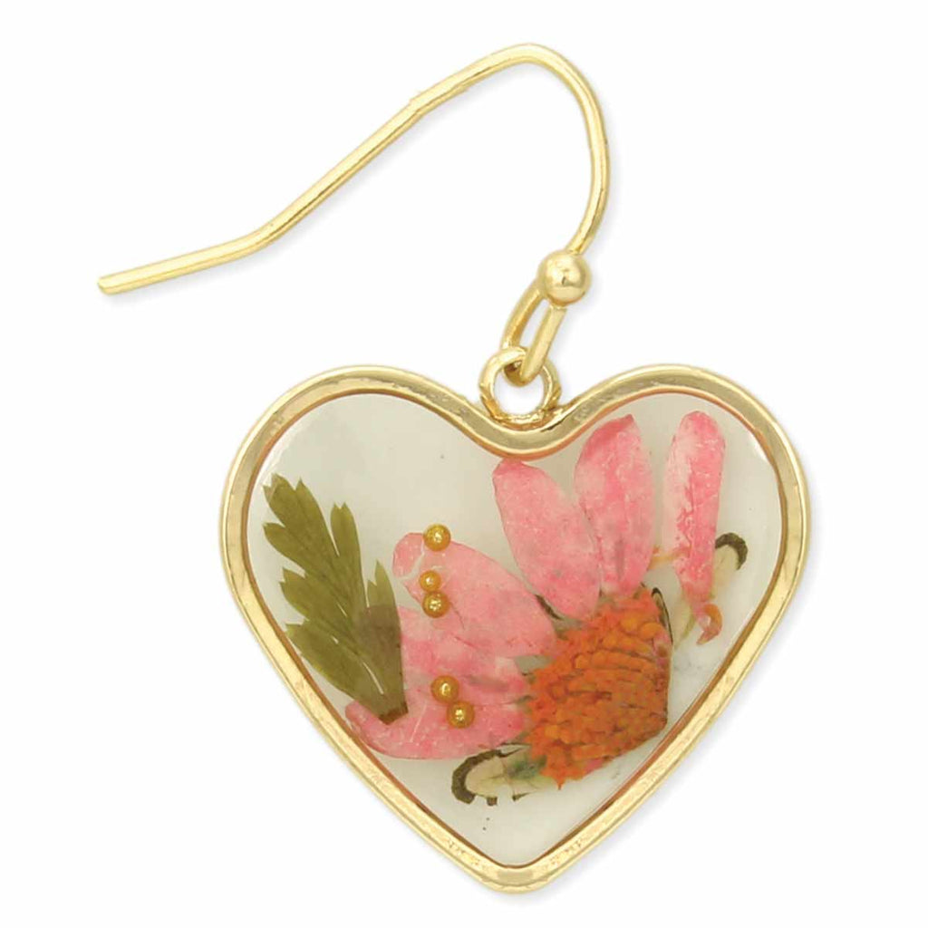 Cottage Floral Dried Flower Heart Earring