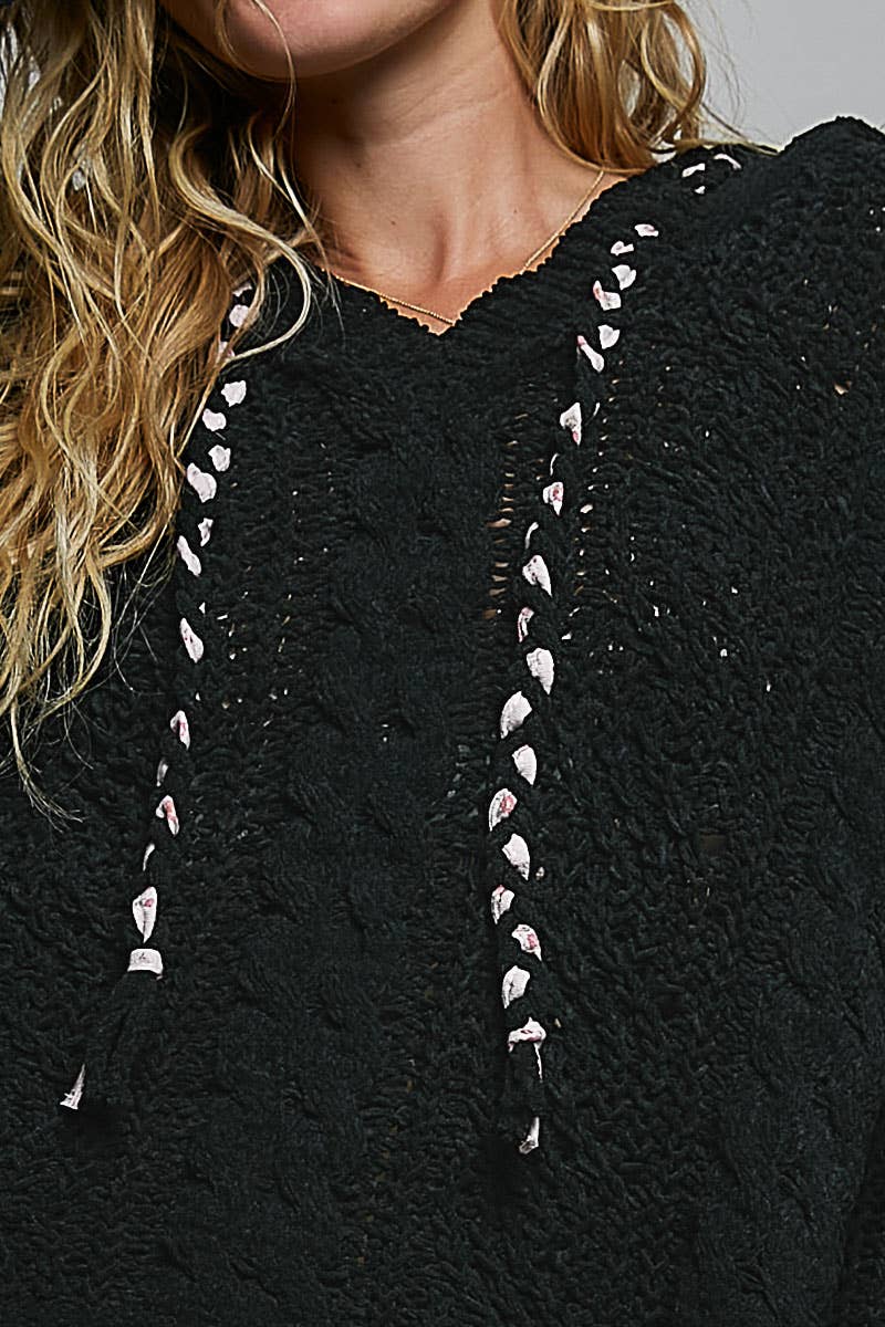 Hooded Cable Knit Chenille Sweater by POL